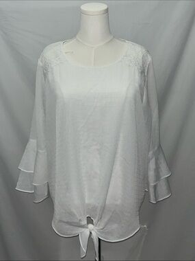 Alyx White Tie-Front Ruffle Sleeve Tunic Top